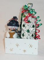 Festive Snowman/White Pretzels - A festive snowman with over  pound of yogurt covered pretzels.